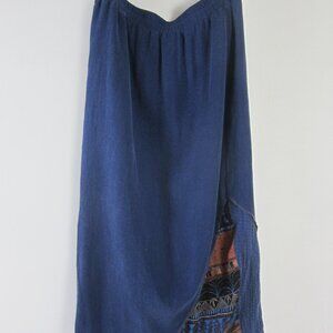 Vtg Nancy Bolen City Girl Womens M Navy Blue Rust Brown Tribal Maxi Skirt Tribal